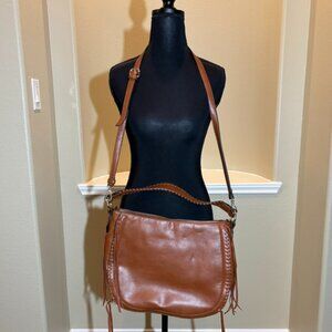 👜Faux Leather Shoulder Bag Purse Tassels Brown Tan Bucket